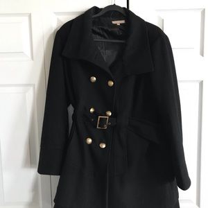 Black Wool Double-Breasted Coat